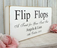 Wedding Personalised Flip Flops Sign Free Standing Vintage Shabby & Chic White