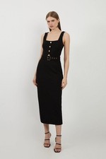 Karen Millen Bodycon Midi Dress M in Black RRP £99
