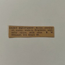 Dairy Equipment Boiler Sterilizer EW Creamer 1937 Lancaster Clipping SAI4-S21