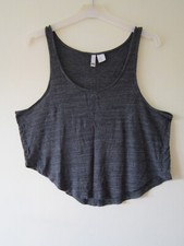 H&M SIZE XS 8 VEST TOP CROPPED CROP BLOUSE TANK BABY TEE TUNIC GREY RIBBED 90S