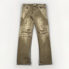 Smoke Rise Jeans Mens 36x32 Olive Green Distressed Biker Moto Zipper Cuffs Pants