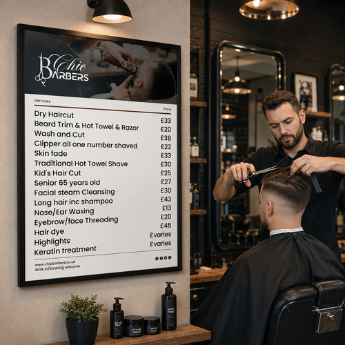 Barber price list sign - barber,