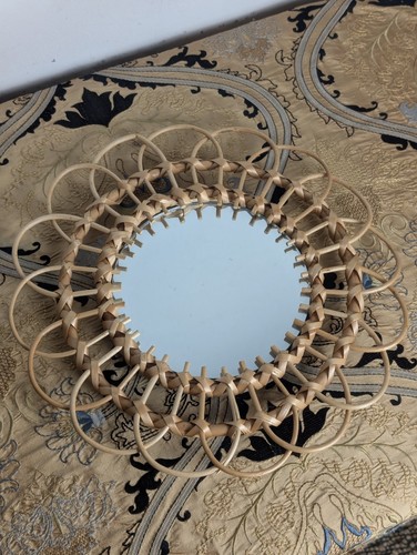Round woven rattan wall mirror - round,