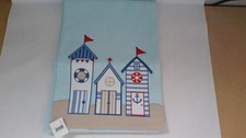 BEACH HUTS Nautical / Seaside Themed Cotton TABLE RUNNER - Blue 180 cm