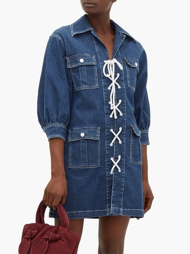 Solid striped lace up mini - &,