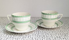 50s Vintage Retro Sydney Cottage Green British Anchor Pottery Cups & Saucers x 2