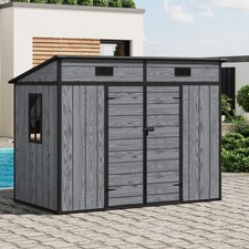 Lockable Plastic Garden Storage Shed with Window Outdoor Tools Sheds House Grey