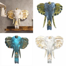 Large Wooden Elephant Heads Handmade Hand Carved Decor Ornament Sculpture Gift