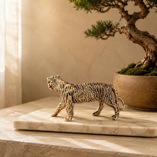 Vintage brass tiger figurine - vintage,