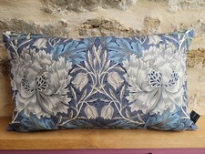 William Morris Honeysuckle & Tulip Blue Cotton & Velvet Fabric Cushion Cover  B