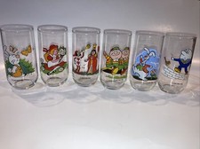 Vintage Alice in Wonderland SECMA Drinking Glass Set (6) - Very Good 4 3/4”