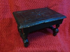 Antique Victorian carved oak  hearth stool, footstool, barley twist stretcher