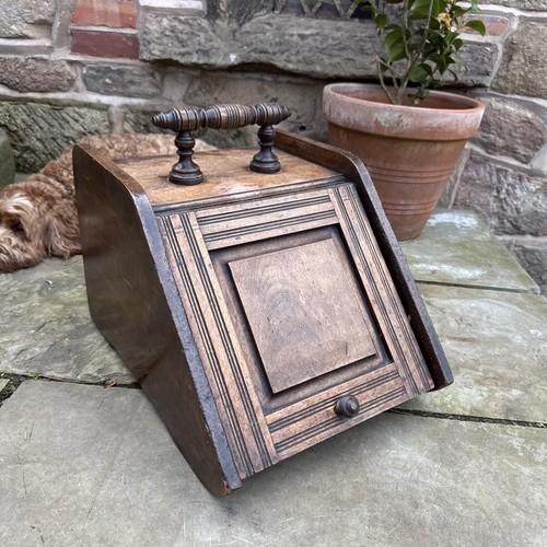 Brown wooden coal scuttle - brown,