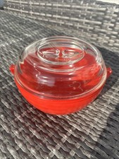 Vintage Phoenix Glass Sprayware Round Red Casserole Cookwear Dish & Lid 150ml