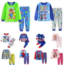 2Pcs Kids Boys Girls Super Mario Pyjamas Set Long Sleeve T-Shirt Shorts Age 1-7Y