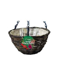 BRAND NEW  DARK RATTAN BLACK HANGING BASKET WITH CHAIN WICKER QUALITY 