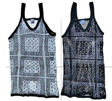 MENS CRYSTAL STRING MESH VEST COTTON FISH NET FITTED BANDANA VEST TOP -M to XL