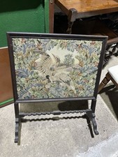 Vintage Tapestry Fire Screen Guard - Floral Oak Wooden Frame 60x55cm