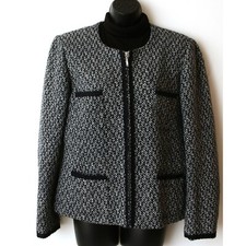 Roman Originals Navy Wool Tweed Box Boucle Jacket Size 14 Eur 42 Tailored Preppy