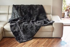 Cover Blanket Real Fur TOSCANA Wool Shearling Sheepskin Rug 160x200 Dark Grey