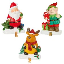 Christmas Fun Santa Stocking Hanger Holder Fireplace Mantle Hooks Decoration