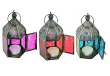 15CM Indian Tonal Lantern Glass Mini Iron Moroccan Tea Light Holder Garden Home