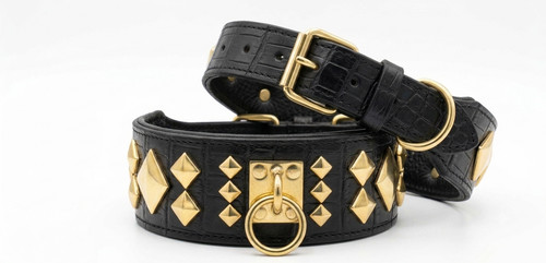 Leather studded dog collar - leather,