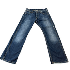 Wrangler Ace Jeans Mens 32 28 Straight Dark Wash Blue Whiskers Honeycomb Cowboy