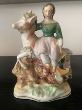 Staffordshire 19c Figurine Of Girl Riding A Goat 14.5cm