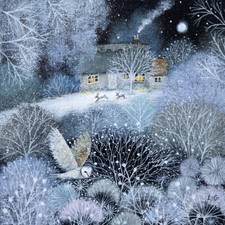 Winter Garden - Art Xmas Christmas Cards Pack of 5 - Barn Owl Garden Moonlight