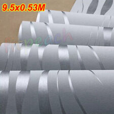 Silver Grey Wallpaper Roll 3D Damask Wave Stripe Embossed Textured Wall Covering
