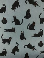 Cat fabric, grey black cotton, black cats material, animal kitten print