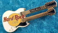 CHICAGO WHITE CREAM TWIN NECK GIBSON SG GUITAR 3LT GRID BACK Hard Rock Cafe PIN
