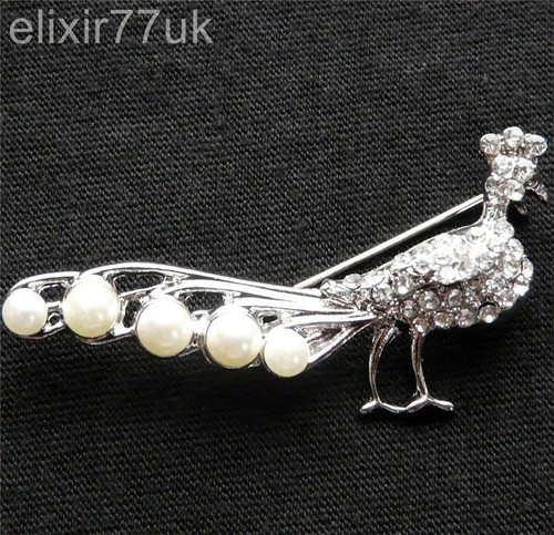 Silver broach faux pearl - broach,