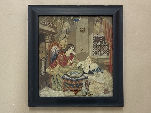 Antique woolwork tapestry - woolwork,