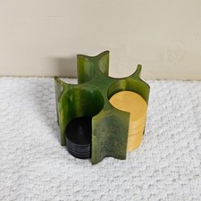 Vintage Small Marbled Green Catalin Bakelite Poker Chip Caddy