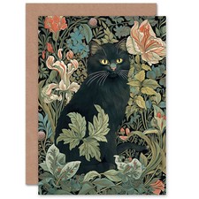 Black Cat Flowers Art Nouveau