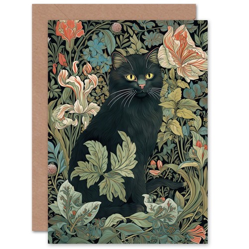 Black cat flowers art - cat,