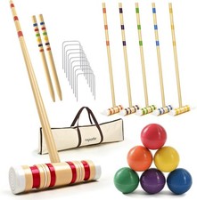 35In Updated Six-Player Croquet Set with Wooden Mallets, Colored Balls, Sturdy C