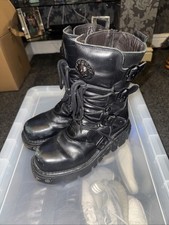 NEW ROCK Reactor Black Leather Mid Calf Boots UK6.5 EU40 Steampunk Halloween