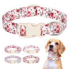 Floral Pet Dog Collar Soft Fabric Plastic Buckle Adjustable for Small Large Dogs