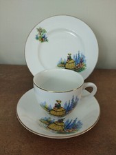 Vintage Art Deco, Staffordshire 'Lady In The Garden' Tea Cup, Saucer& Plate Trio