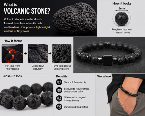 Mens volcanic stone bracelet - volcanic,