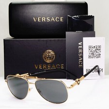 Versace Sunglasses Black Gold Pilot Medusa Metal MOD VE 2236 1002/87 59mm