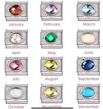 Stunning Birthstone Italian Charm Link 9mm Silver Fits Nomination Bracelet