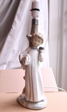 lladro Zaphir Boy with Pillow and Clock Table Lamp  Spain Porcelain Vintage