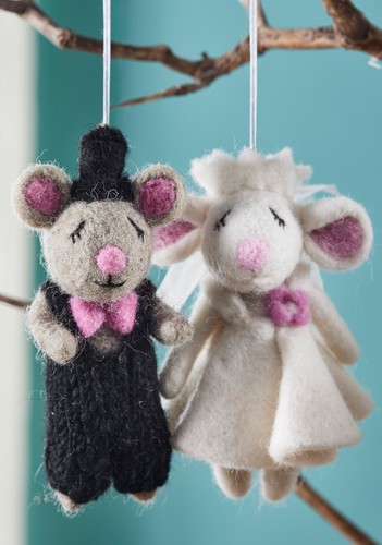 Handmade felt mice - bride, and