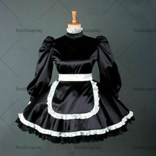 Sexy Sissy Maid black satin Dress Uniform Cosplay Tailor-made