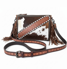 Western Cowhide Leather Fringe Crossbody Bag - Boho Shoulder Bag Purse Handbag