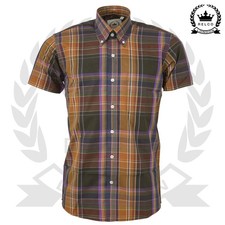Relco Mens Check Shirt Short Sleeve Button Down Collar Tartan Retro Mod Vintage